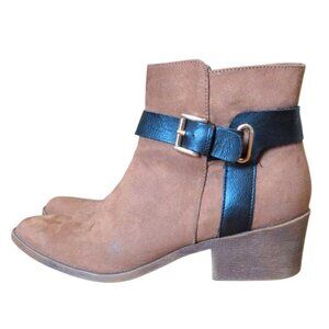 Cadence Ankle Boots 2" Heeled Pointed Toe Suede with Buckle Zip up Side Shoes